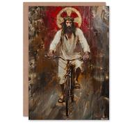 Artery8 Christ on a Bike Funny Oil Painting Greeting Birthday Card Him Her All Blank