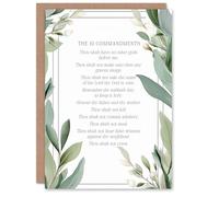 Artery8 Christian Birthday Card The 10 Commandments Old Testament Green Floral Blank Card For Him Or Her