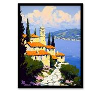 Artery8 Christian Church Coastal Cliff Italy Landscape Living Room Artwork Framed Wall Art Print 18X24 Inch