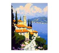 Artery8 Christian Church Coastal Cliff Italy Landscape Living Room Extra Large XL Wall Art Poster Print