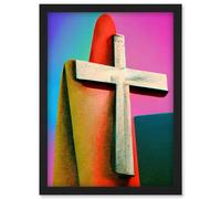 Christian Modern Ethereal Crucifixion Cross Jesus Artwork Framed Wall Art Print A4 Artery8 Black One Size