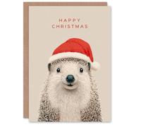 Artery8 Christmas Card Adorable Hedgehog Wearing a Santa Hat