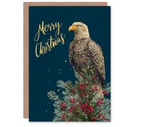 Artery8 Christmas Card Bald Eagle Bird on Top of Holly and Fir Tree