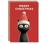 Artery8 Christmas Card Black Cat Lover Cute Pet Wearing Santa Hat
