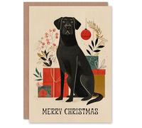 Artery8 Christmas Card Black Labrador Dog Pet and Xmas Presents