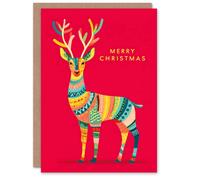 Artery8 Christmas Card Bright Colourful Vibrant Pattern Reindeer