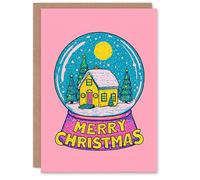 Artery8 Christmas Card Cabin and Decorated Trees Colourful Snow Globe
