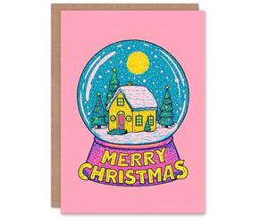 Artery8 Christmas Card Cabin and Decorated Trees Colourful Snow Globe