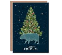 Artery8 Christmas Card Capybara and Colourful Decorated Christmas Tree