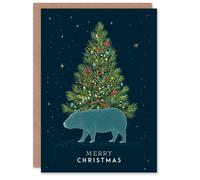 Artery8 Christmas Card Capybara and Colourful Decorated Christmas Tree