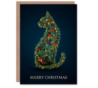 Artery8 Christmas Card Cat Silhouette Colourful Decorated Christmas Tree