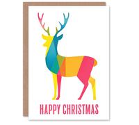 Artery8 Christmas Card Colourful Geometric Rainbow Reindeer Silhouette