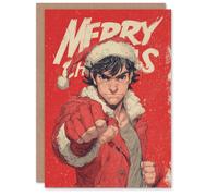 Artery8 Christmas Card Cool Young Anime Fighter Punch Fist Bump