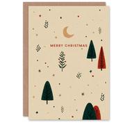 Artery8 Christmas Card Crescent Moon Stars Pine Trees Minimalist Design