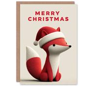 Artery8 Christmas Card Cute Baby Fox Wearing a Santa Hat in Red Artery8 Red