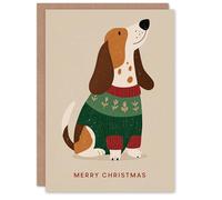 Artery8 Christmas Card Cute Basset Hound Dog Wearing Festive Sweater