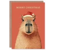 Artery8 Christmas Card Cute Capybara Wearing a Santa Hat