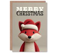 Artery8 Christmas Card Cute Cartoon Style Red Fox Wearing a Santa Hat
