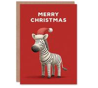 Artery8 Christmas Card Cute Cartoon Style Zebra Wearing Santa Hat