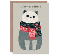 Artery8 Christmas Card Cute Grey Ragdoll Cat With Festive Season Scarfs