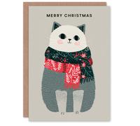 Artery8 Christmas Card Cute Grey Ragdoll Cat With Festive Season Scarfs