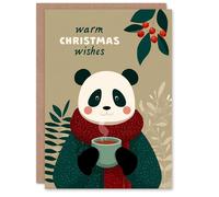Artery8 Christmas Card Cute Happy Panda With Hot Chocolate Cup
