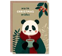 Artery8 Christmas Card Cute Happy Panda With Hot Chocolate Cup