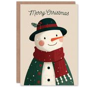 Artery8 Christmas Card Cute Happy Snowman Wearing Cardigan Illustration