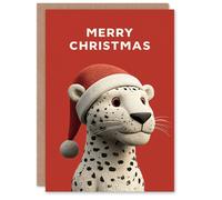 Artery8 Christmas Card Cute Leopard Wearing Santa Hat Big Cat Lover