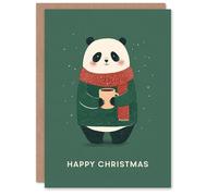 Artery8 Christmas Card Cute Panda in a Sweater with Cup of Hot Chocolate