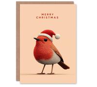 Artery8 Christmas Card Cute Robin Bird Wearing a Santa Hat
