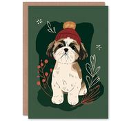 Artery8 Christmas Card Cute Shih Tzu Dog Pet Midcentury Modern Style