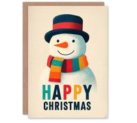 Artery8 Christmas Card Cute Snowman With Colourful Winter Scarf and Hat