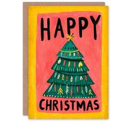 Artery8 Christmas Card Decorated Tree Simple Colourful Retro Style