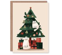 Artery8 Christmas Card Decorated Tree With Two Pet Cats and Presents