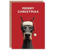 Artery8 Christmas Card Doberman Dog Lover Cute Pet Wearing Santa Hat