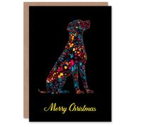 Artery8 Christmas Card Dog Lover Bright Colourful Pet Silhouette