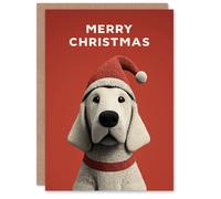 Artery8 Christmas Card Dog Lover Cute Golden Retriever Wearing Santa Hat