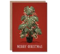 Artery8 Christmas Card Fairy Lights Decorated Monstera Plant Tree