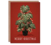 Artery8 Christmas Card Fairy Lights Decorated Monstera Plant Tree
