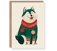 Artery8 Christmas Card Happy Husky Dog Wearing Cosy Festive Sweater