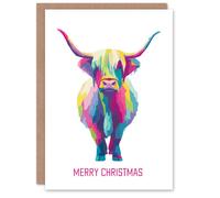 Artery8 Christmas Card Highland Cow Scottish Hairy Coo Bright Colourful