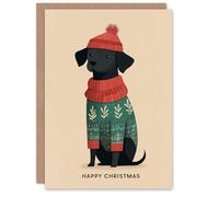 Artery8 Christmas Card Hipster Black Labrador Dog in Festive Sweater