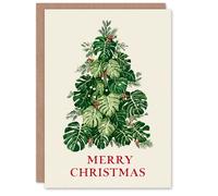 Artery8 Christmas Card Holly Pine and Monstera Plant Festive Tree