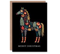 Artery8 Christmas Card Horse Silhouette Festive Abstract Folk Art in Black Artery8 Black
