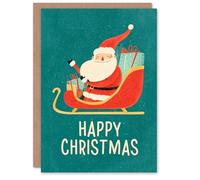 Artery8 Christmas Card Jolly Santa Claus with Presents on Sleigh