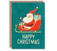 Artery8 Christmas Card Jolly Santa Claus with Presents on Sleigh