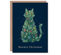 Artery8 Christmas Card Meowry Christmas Tree Cat Silhouette Fun Pun