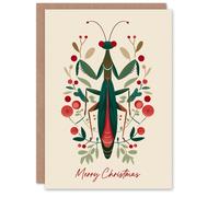 Artery8 Christmas Card Modern Scandi Pattern Festive Praying Mantis in Beige Artery8 Beige