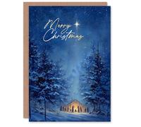Artery8 Christmas Card Nativity Scene in Snowy Winter Pine Tree Forest